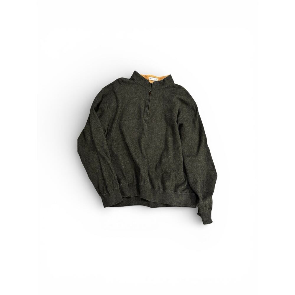 Peter Millar XL 1/4 Zip Pullover Sweater Green 100% Cotton Quarter Zip Mens
